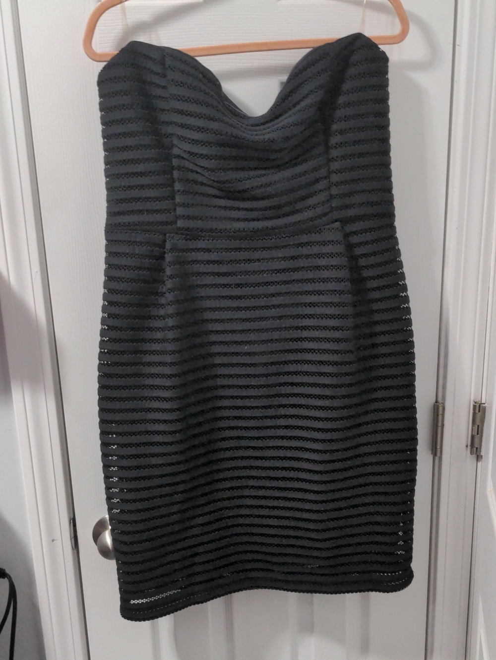 Strapless Black Textured Sheath Mini Dress